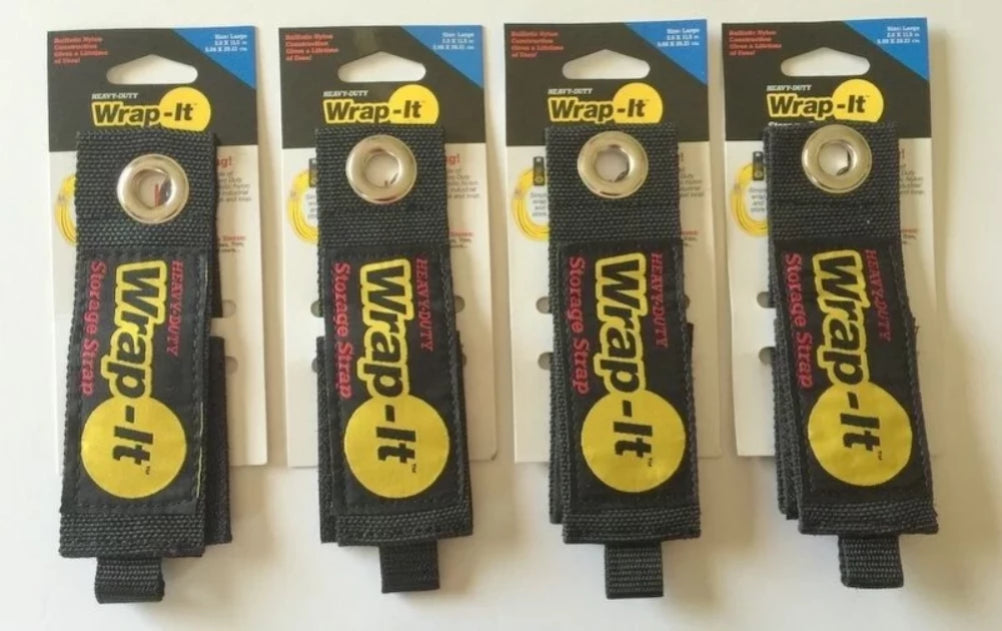 (4) (Large) Wrap-It Heavy Duty Storage Straps to Hang Items on Hooks & Pegboard