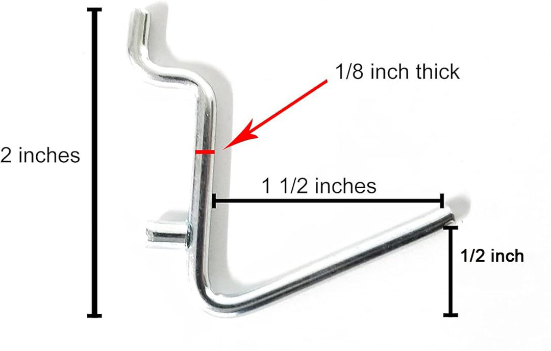 1 1/2 Angle or J Hook Metal Peg Garage Hanger Organization Hooks, For Tools or Display