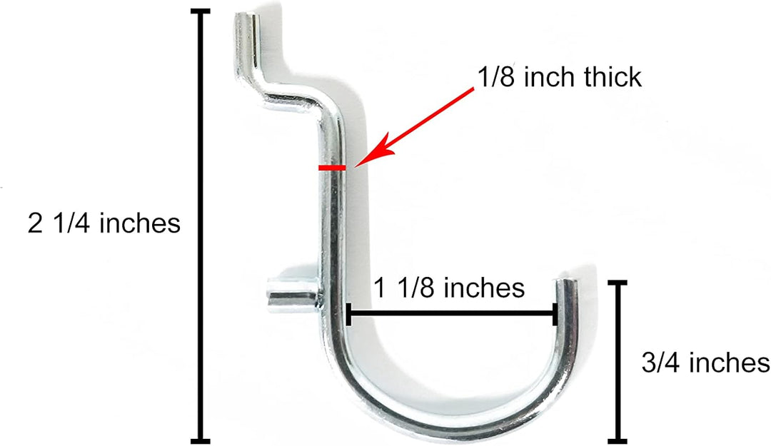 1 1/2 Angle or J Hook Metal Peg Garage Hanger Organization Hooks, For Tools or Display