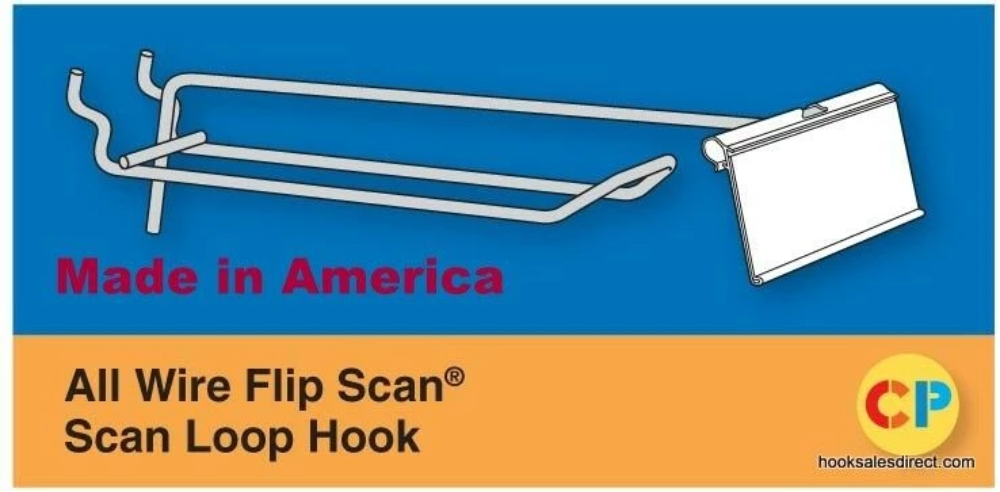 100 PACK USA MADE  FS11-VAR Looped Flip Scan™ Retail Display Metal Peg Hooks for Pegboard Label Holder Included