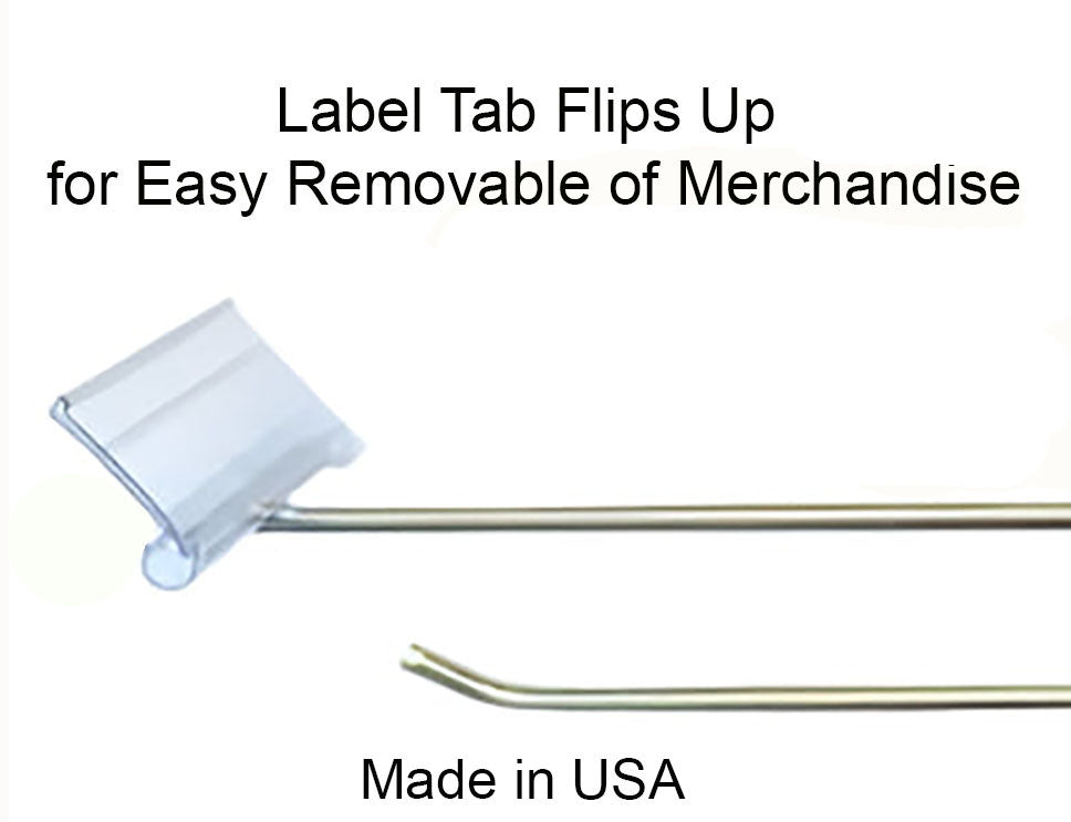 50 PACK 8" Flip Scan™ USA MADE Retail Display Metal Peg Board Hooks W/Label Holder (FSAWL8)