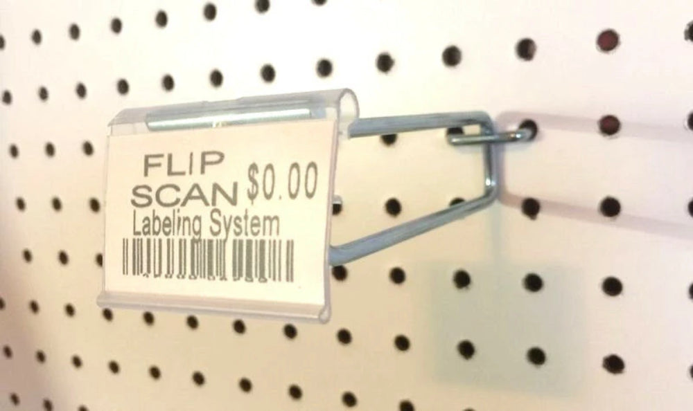 1000 PACK 8" Flip Scan™ Metal Peg Hooks w/Label Holder For 3/16 & 1/4" Pegboard