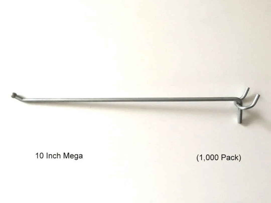 (1,000 PACK) USA Made 10" Metal  Mega Peg Hooks For 1/8 & 1/4 Pegboard