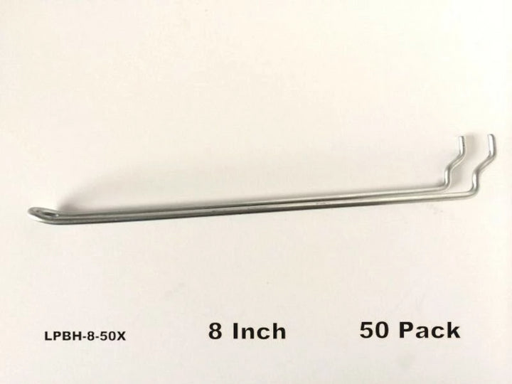 (50 PACK) 8 Inch Looped Metal Peg Hooks w/Elevated Tip. Fits 1/8 & 1/4 Pegboard