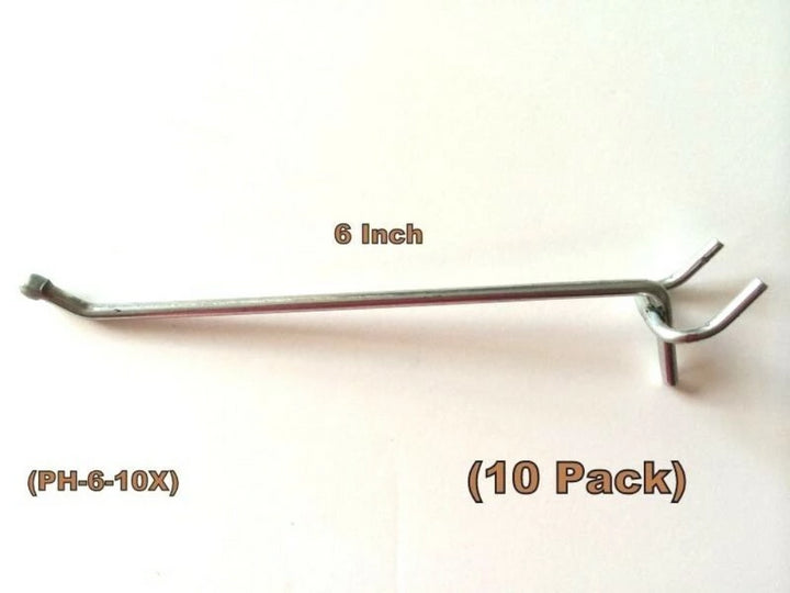 (10 PACK) 6 Inch All Metal Peg Hooks 1/8 to 1/4" Pegboard, Slatwall, Garage kit