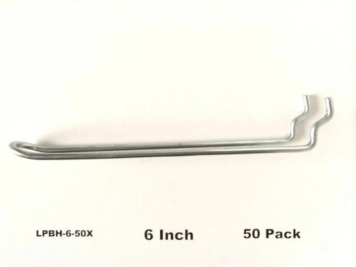 (50 PACK) 6" Looped Metal Peg Hooks w/Elevated Tip. Fits 1/8 & 1/4 Pegboard