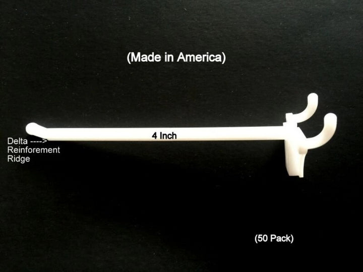 (50 PACK) 4 Inch White Plastic Peg Kit. Garage Shelf Hanger Pegboard Hooks.  USA