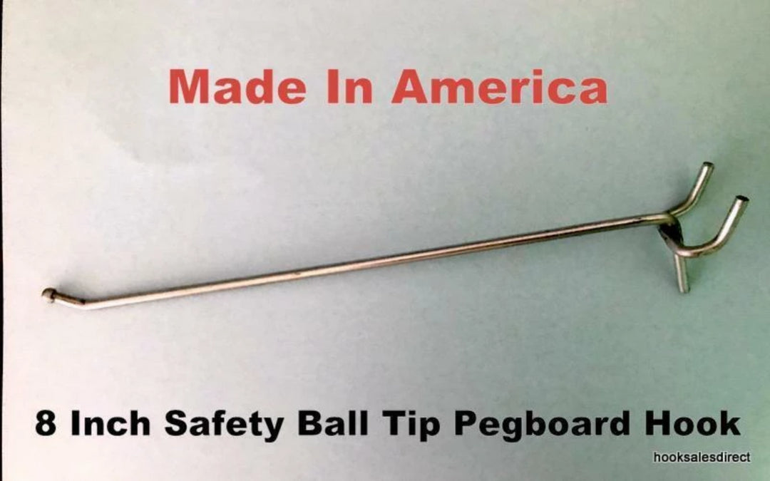 (50 PACK) USA Made 8 Inch Metal Peg Hooks. For 1/8 to 1/4" Pegboard or Slatwall