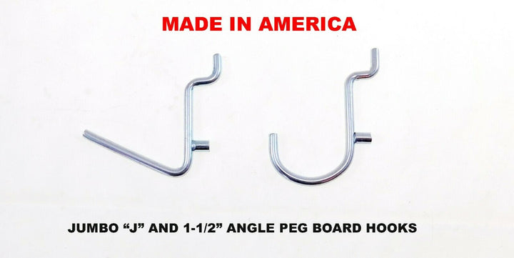 20 each 1 1/2 Angle & J Hook Metal Peg Garage Hanger Hooks -1/8 to 1/4" Pegboard