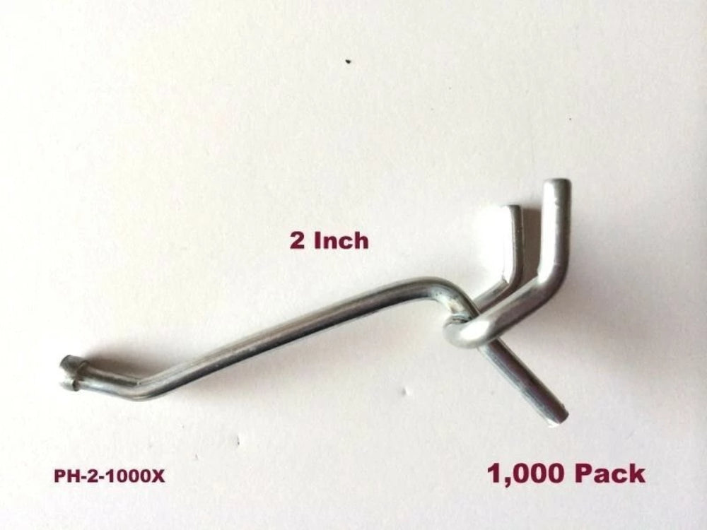 (1000 PACK) 2 Inch All Metal Peg Hooks 1/8 to 1/4" Pegboard Slatwall, Garage kit