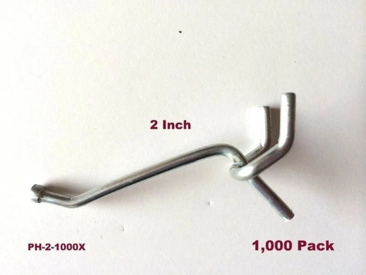 (1000 PACK) 2 Inch All Metal Peg Hooks 1/8 to 1/4" Pegboard Slatwall, Garage kit