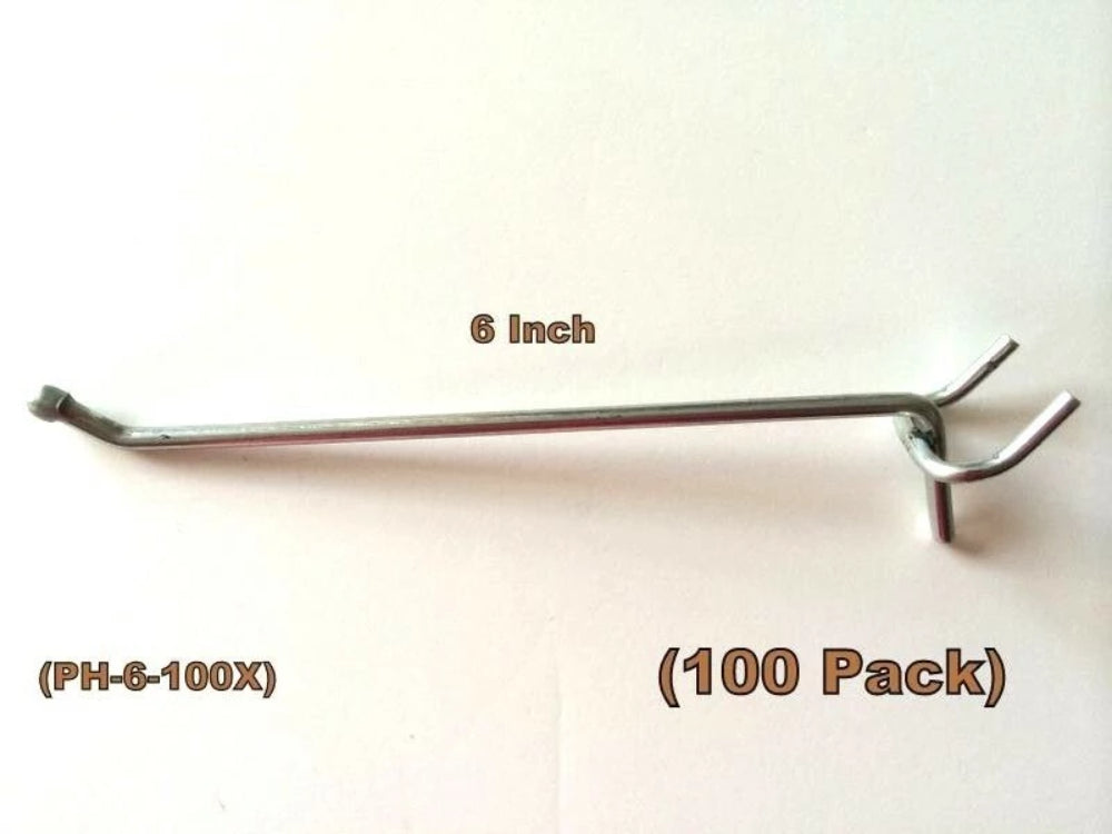 (125 PACK) 6 Inch Metal Peg Hooks 1/8 to 1/4" Pegboard Slatwall, Garage, Retail