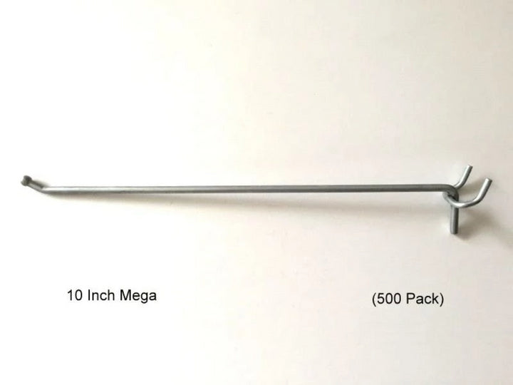 (500 PACK) USA Made 10 Inch Mega Peg Hooks For 1/8 & 1/4 Pegboard or Slatwall