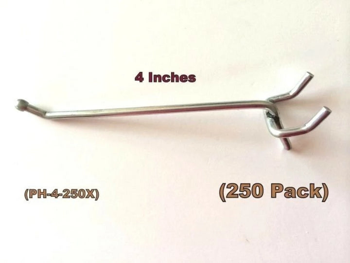 (250 PACK) 4 Inch All Metal Peg Hooks 1/8 to 1/4" Pegboard, Slatwall, Garage kit