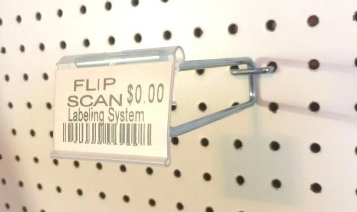 1,000 PACK 4" Flip Scan™ Metal Peg Hooks w/ Label Holder 1/8" to 1/4" Pegboard