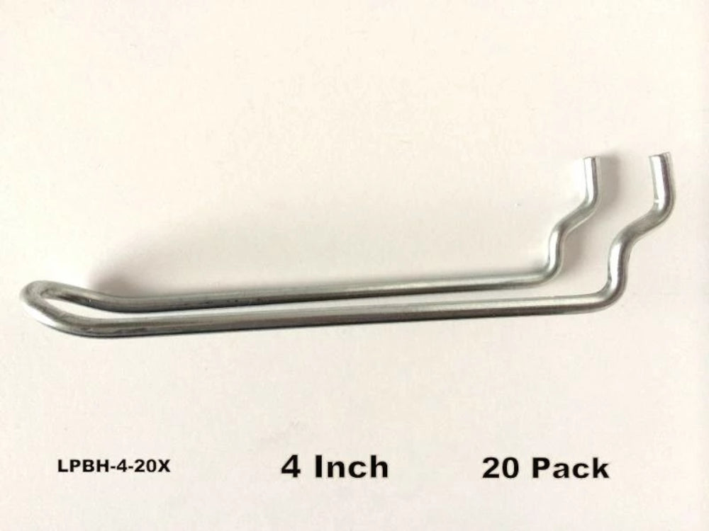 (20 PACK) 4" Looped Metal Peg Hooks w/Elevated Tip. Fits 1/8 & 1/4 Pegboard