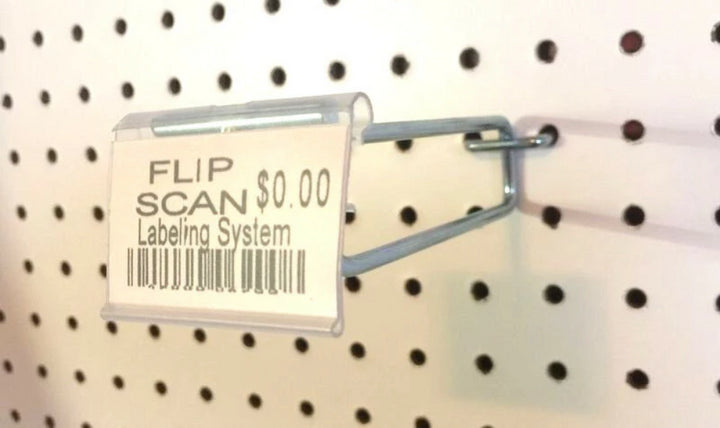 100 PACK 8 Inch Flip Scan™ Metal Peg Hooks w/Label Holder 3/16" & 1/4" Pegboard