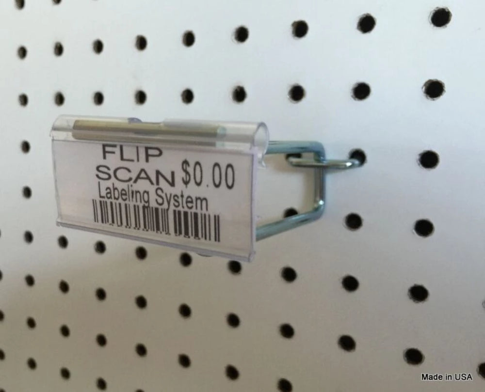 20 PACK 1.25 X 2 inch Flip Label Holder for Flip Scan™ Pegboard Hooks .USA Made