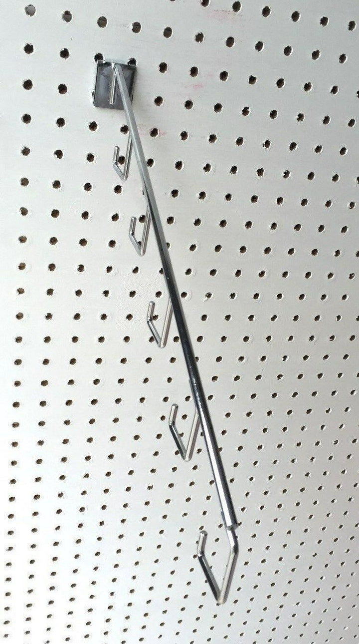 (2 Pack) Store Display Chrome Waterfall 5 Hook Rod Mounts Directly onto Pegboard