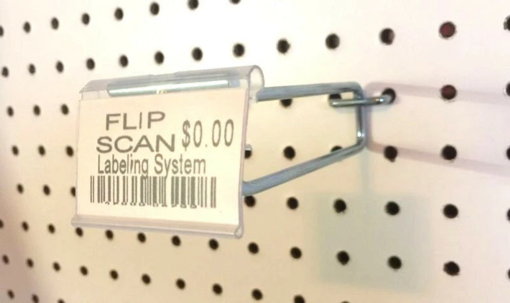 300 PACK 8 Inch Flip Scan™ Metal Peg Hooks w/Label Holder 3/16" & 1/4" Pegboard