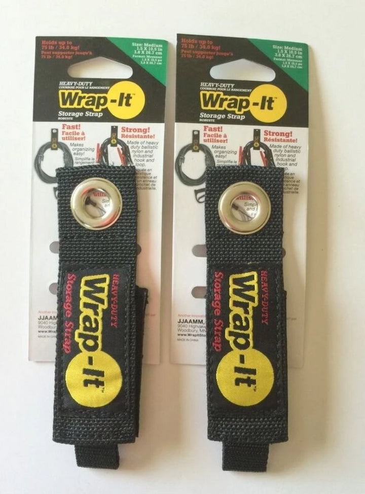 (2) (Medium) Wrap-It Heavy Duty Storage Straps to Hang Items on Hooks & Pegboard