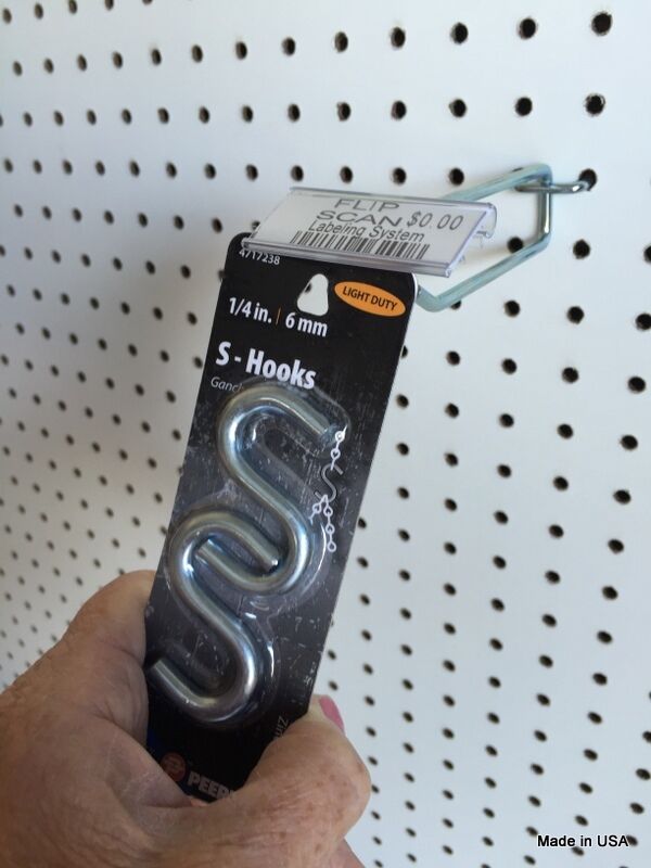 100 PACK 6" Flip Scan™ Metal Peg Hooks w/Label Holder 3/16" &1/4" Pegboard