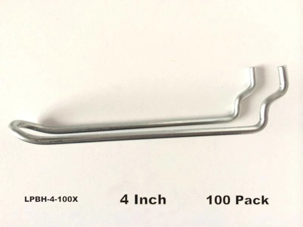 (100 PACK) 4" Looped Metal Peg Hooks w/Elevated Tip Fits 1/8 & 1/4 Pegboard