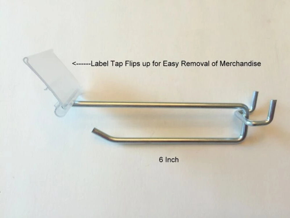 100 PACK 6" Flip Scan™ Metal Peg Hooks w/Label Holder 3/16" &1/4" Pegboard