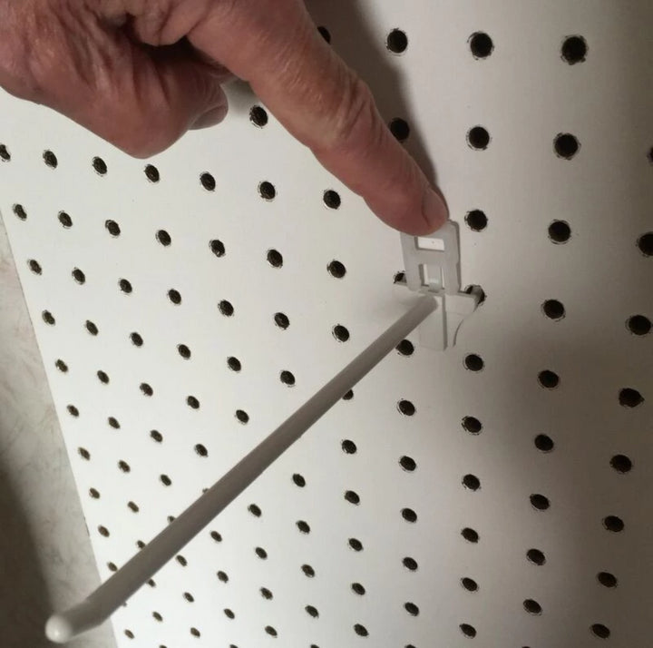 (50 PACK) White Peg Locks. Only Fits Our Plastic Pegboard Hooks. (With 4 Keys)