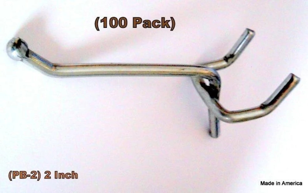 (150 PACK) 2 Inch Metal Peg Hooks 1/8 to 1/4" Pegboard Slatwall, Retail Garage