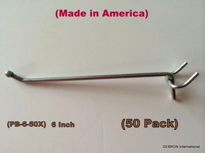 (50 PACK) 6 Inch All Metal Peg Hooks 1/8 to 1/4" Pegboard, Slatwall, Garage kit
