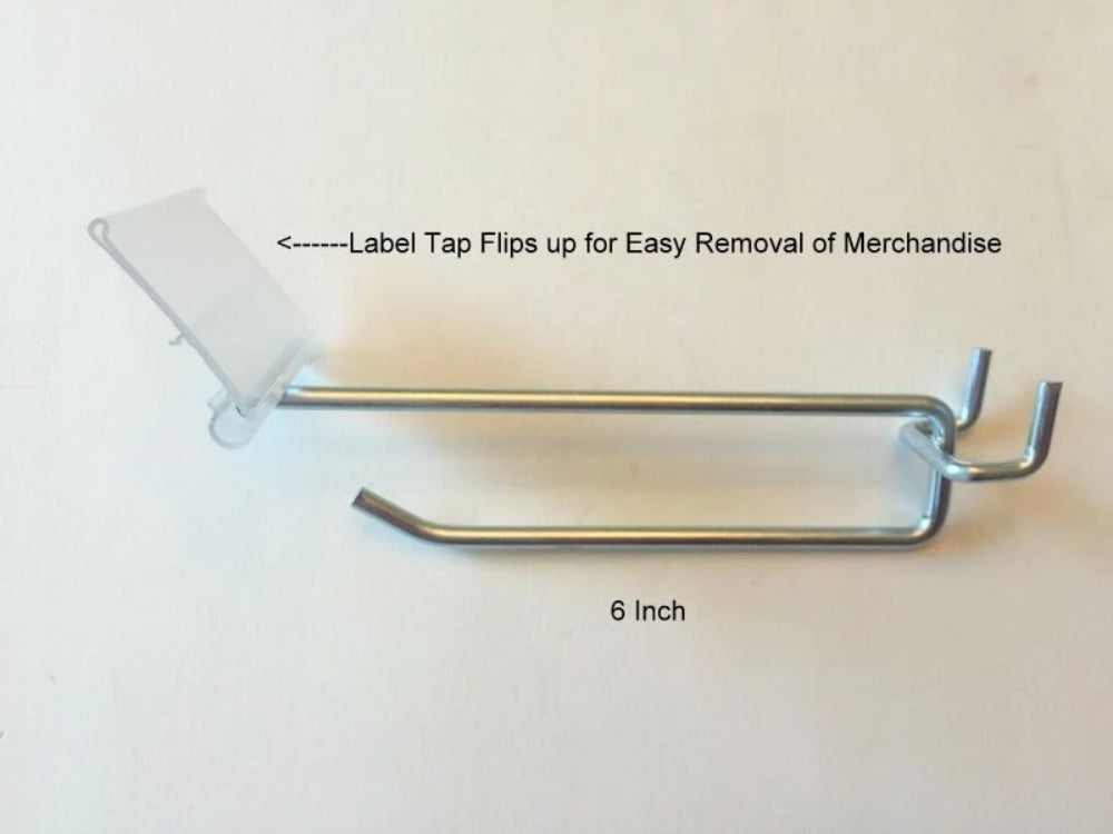 20 PACK 6 Inch Flip Scan™ Metal Peg Hooks w/Label Holder 1/8" to 1/4" Pegboard