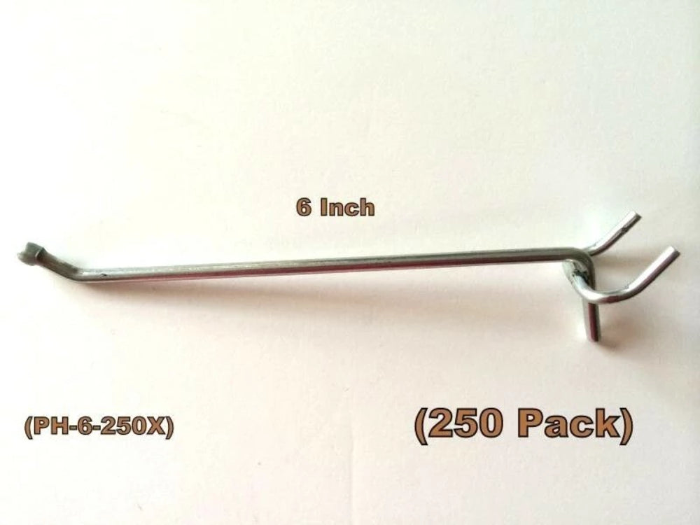 (250 PACK) 6 Inch All Metal Peg Hooks 1/8 to 1/4" Pegboard, Slatwall, Garage kit