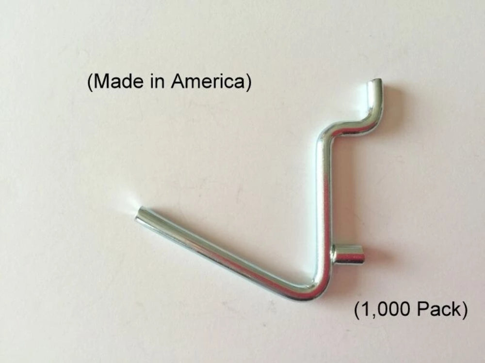 (1000 PACK) Angle 1 1/2" Metal Peg Garage Hanger Hooks. 1/8 to 1/4 Inch Pegboard