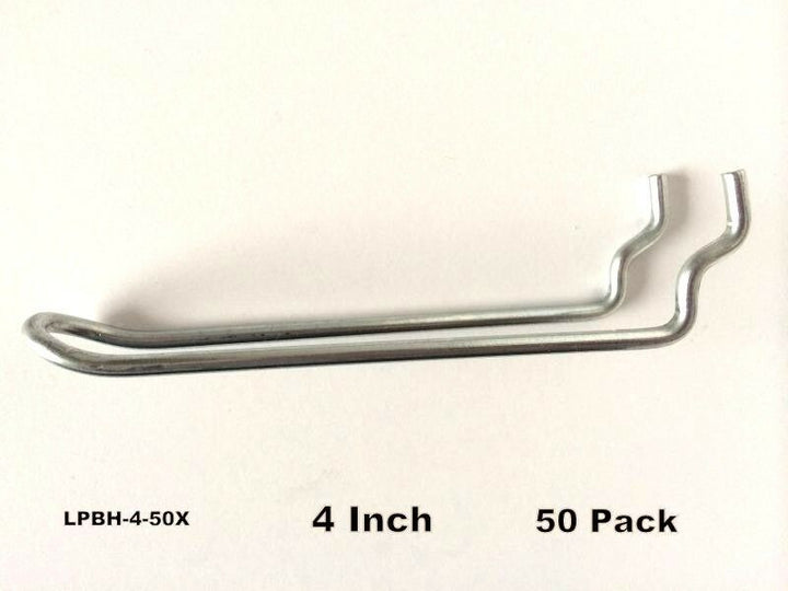 (50 PACK) 4" Looped Metal Peg Hooks w/Elevated Tip. Fits 1/8 & 1/4 Pegboard