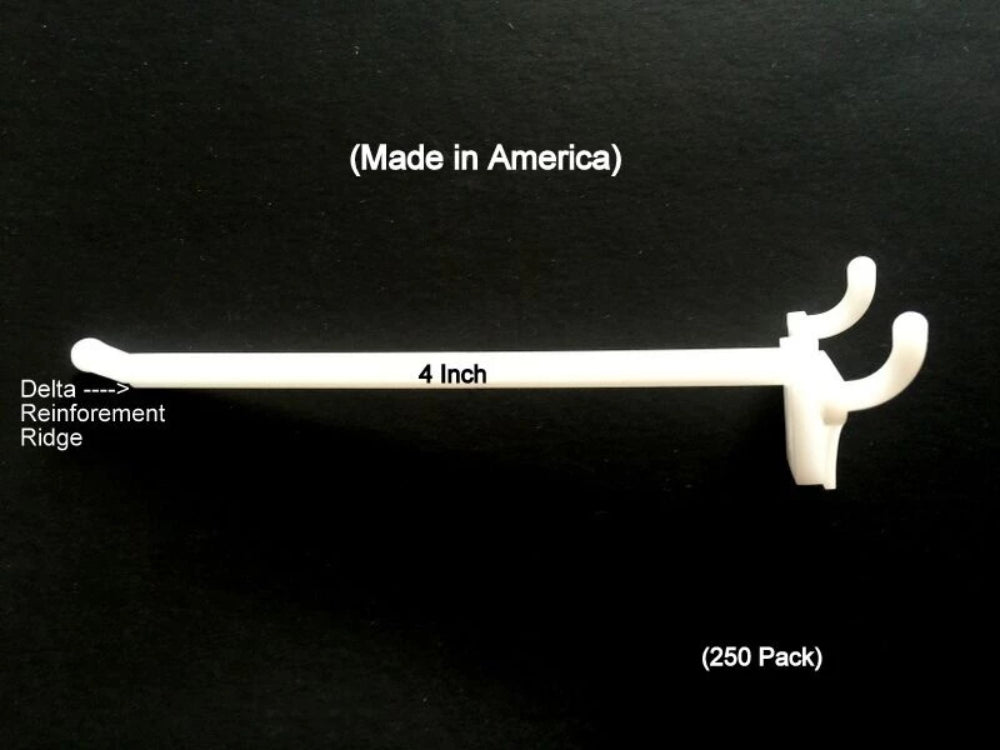 (250 PACK) 4 Inch White Plastic Peg Kit. Garage Shelf Hanger Pegboard Hooks USA