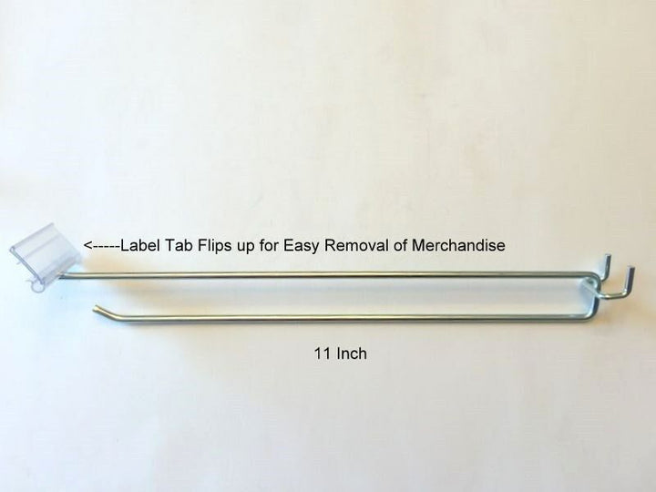 50 PACK 11" MEGA Flip Scan™ Metal Peg Hooks w/Label Holder 3/16"-1/4" Pegboard