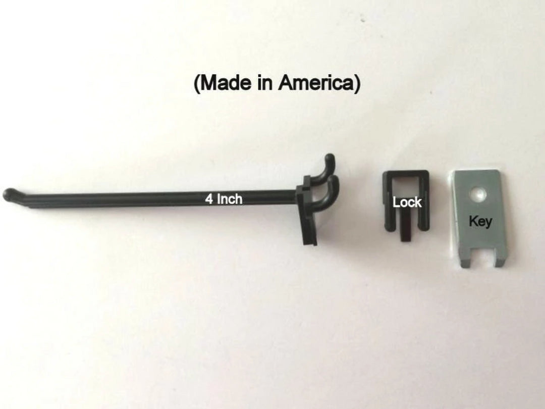 (50 PACK) 4 Inch Locking Black Plastic Peg Hooks Fit 1/8-1/4 Pegboard 4 Key incl