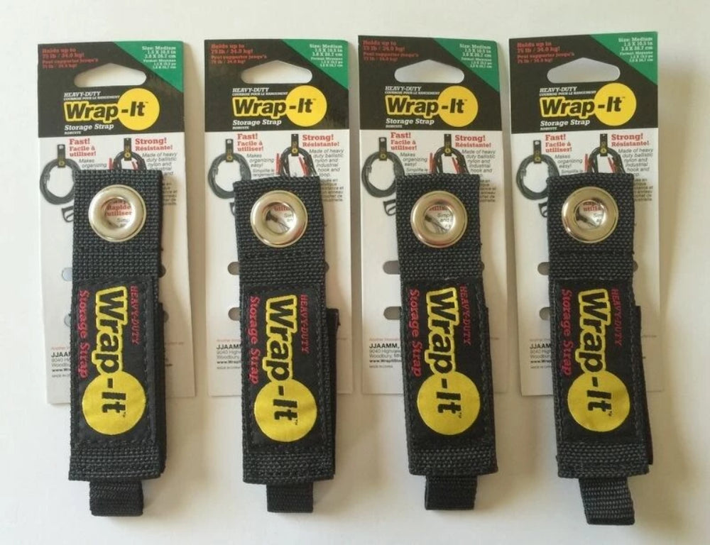 (4) (Medium) Wrap-It Heavy Duty Storage Straps to Hang Items on Hooks & Pegboard