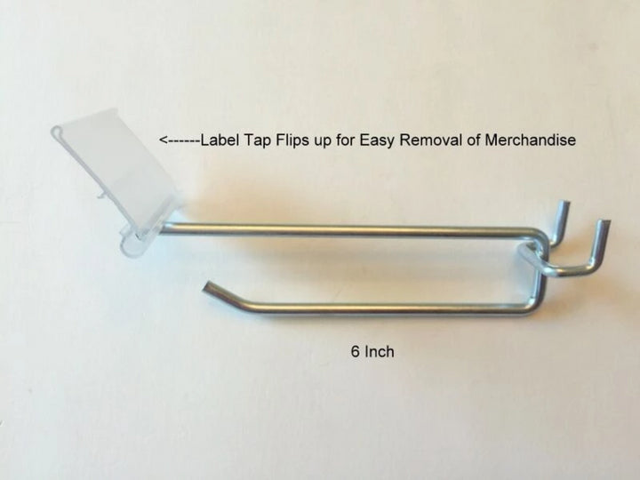 50 PACK 6 Inch Flip Scan™ Metal Peg Hooks w/Label Holder 1/8" to 1/4" Pegboard