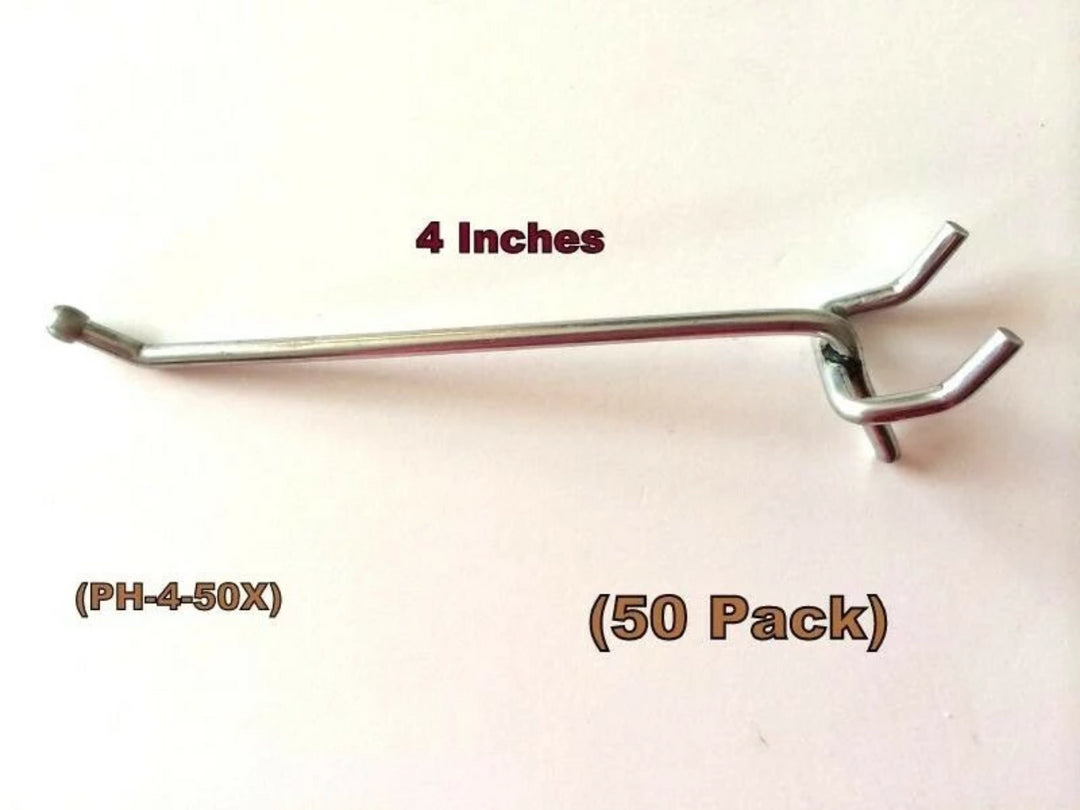 (50 PACK) 4 Inch All Metal Peg Hooks 1/8" to 1/4" Pegboard, Slatwall, Garage kit