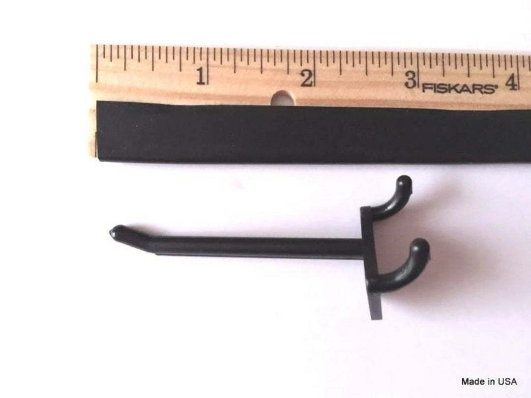 (50 PACK) 2 Inch Black Plastic Peg Hooks for 1/8 & 1/4 Pegboard  USA Made