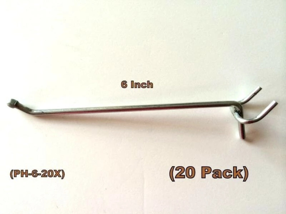 (20 PACK) 6 Inch All Metal Peg Hooks 1/8 to 1/4" Pegboard, Slatwall, Garage kit