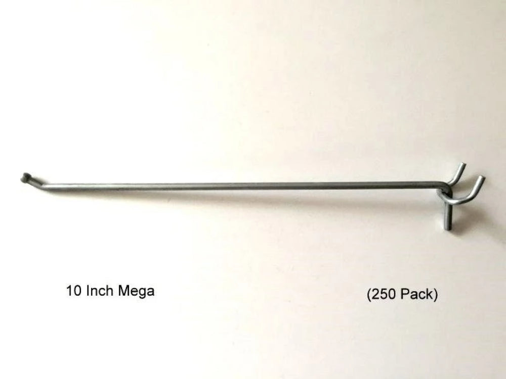 (250 PACK) USA Made 10 Metal Mega Peg Hooks For 1/8 & 1/4 Pegboard or Slatwall