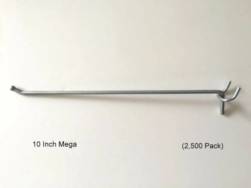 (2,500 PACK) USA Made 10" Metal  Mega Peg Hooks For 1/8 & 1/4 Pegboard