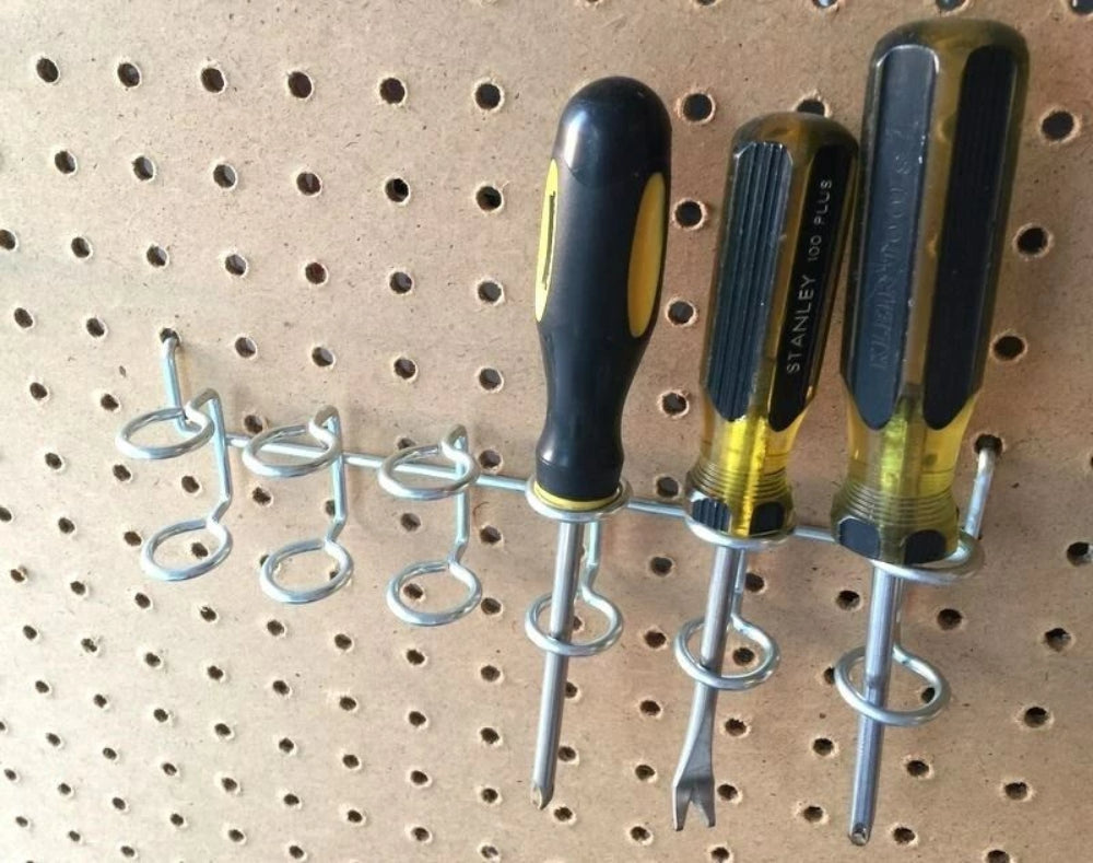 (4 Pack) Metal Peg Tool Holder Garage Shelf Hanger for 1/8" to 1/4" Pegboard