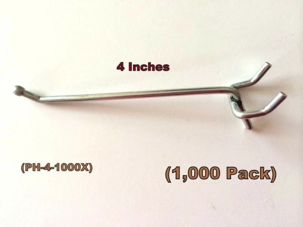 (1000 Pack) 4 Inch All Metal Peg Hooks 1/8 to 1/4" Pegboard Slatwall, Garage kit