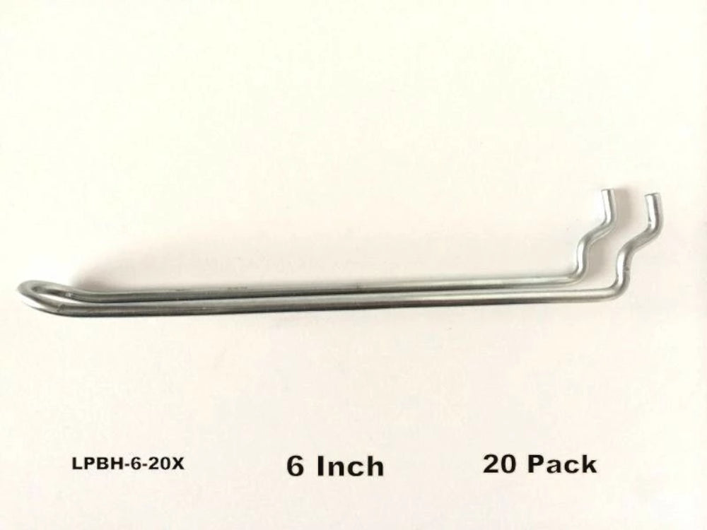 (20 PACK) 6" Looped Metal Peg Hooks w/Elevated Tip. Fits 1/8 & 1/4 Pegboard