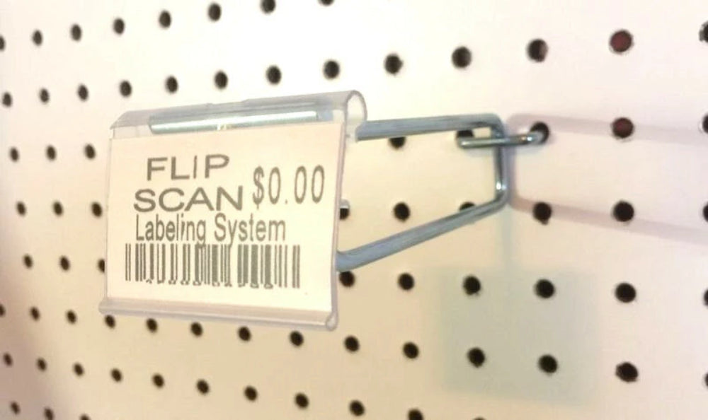 20 PACK 8 Inch Flip Scan™ Metal Peg Hooks with Label Holder 3/16 & 1/4 Pegboard