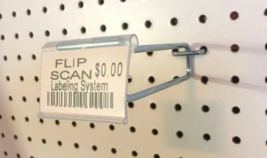 50 PACK 11" MEGA Flip Scan™ Metal Peg Hooks w/Label Holder 3/16"-1/4" Pegboard